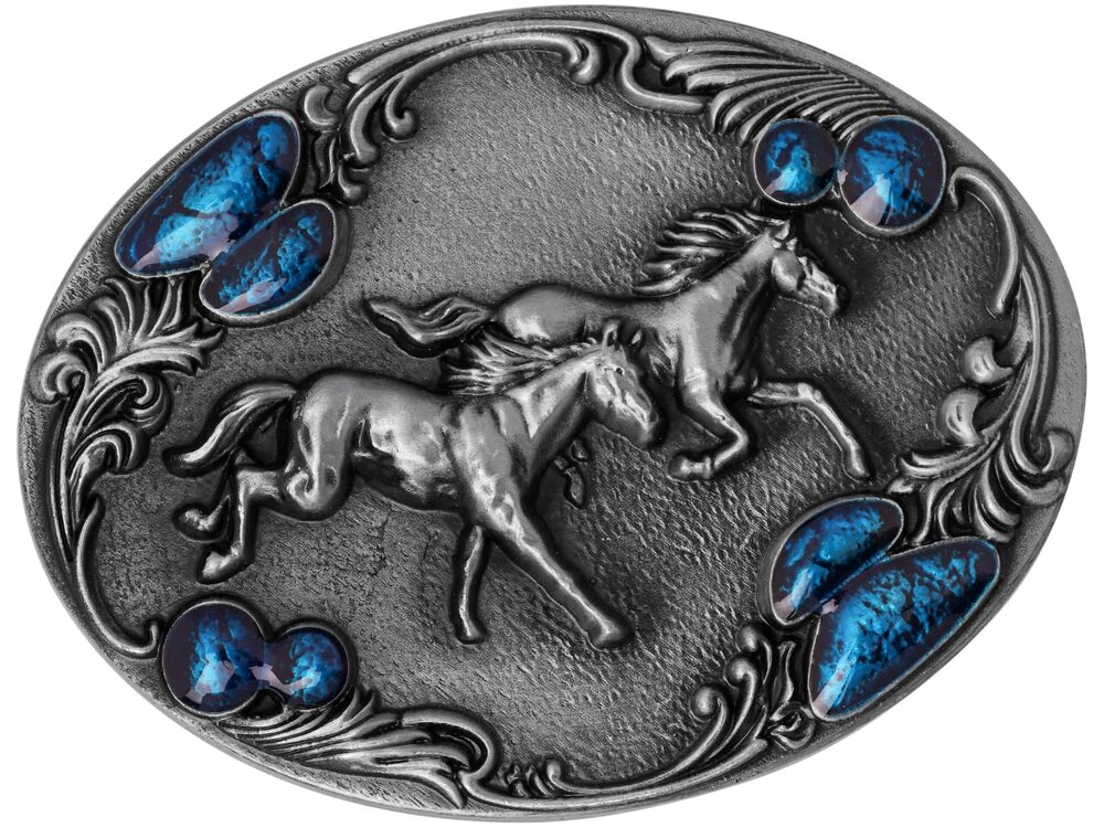 3358 Vintage Horse Turquoise Belt Buckle, Gothic Bead Turquoise Design Belt
